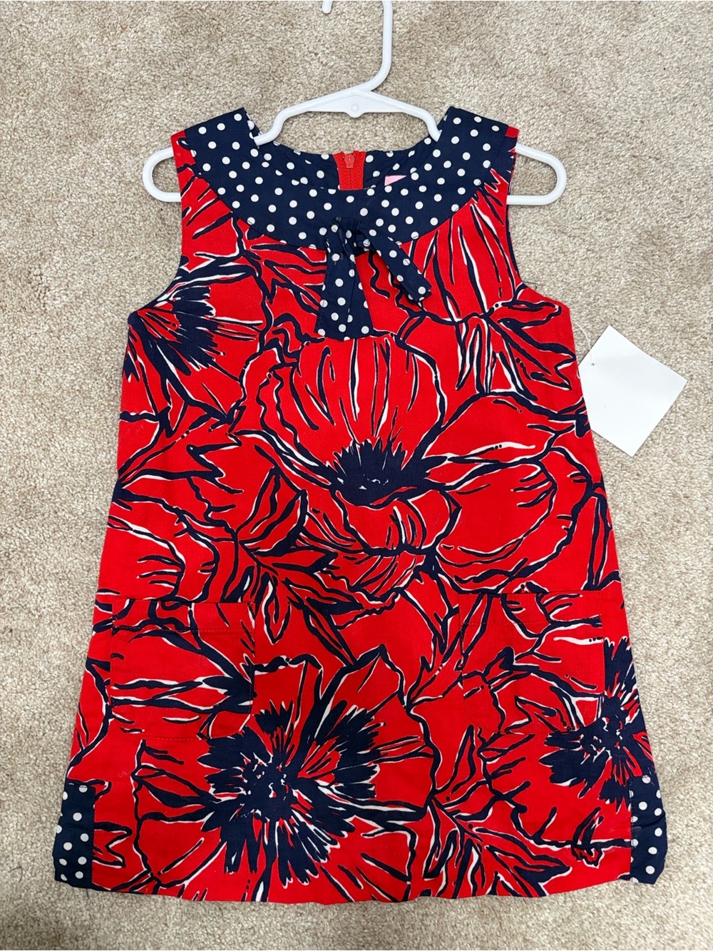 Lilly Pulitzer Red Floral Navy Polka-Dot Trim Sleeveless Shift Dress